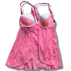 La Senza Pink Sheer Babydoll Lingerie | Lace Trim Romantic Y2K Intimates Small